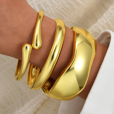欧美夸张ins重工金属光面手镯个性宽手环braclet