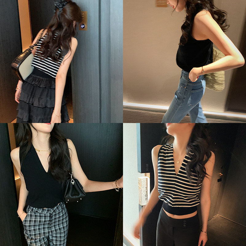 bigyu 轻松搭配~短款显瘦百搭V领上衣女春夏内搭外穿无袖针织背心