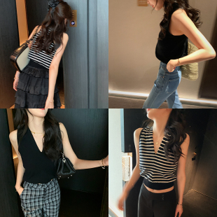 显瘦百搭V领上衣女春夏内搭外穿无袖 短款 针织背心 轻松搭配 bigyu