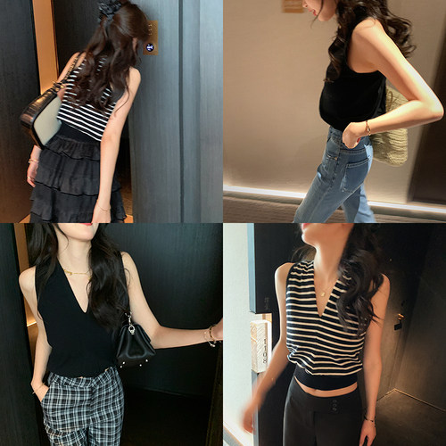 bigyu 轻松搭配~短款显瘦百搭V领上衣女春夏内搭外穿无袖针织背心