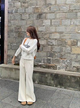 bigyu 显瘦显腿长的抽绳休闲裤针织阔腿裤女秋冬亲肤加绒拖地长裤