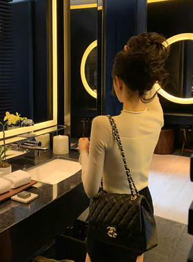 bigyu 半高领设计感拼接针织衫上衣秋冬新款套头修身薄毛衣打底衫