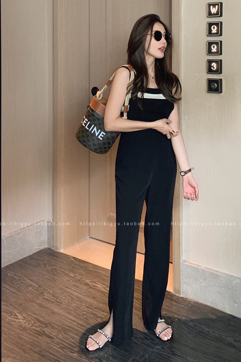bigyu 垂坠舒适~夏季薄款女黑色西装裤 无比显瘦显高的开叉背带裤,女装/女士精品,连体衣/裤,淘宝优惠券,粉丝福利购,淘宝优惠卷