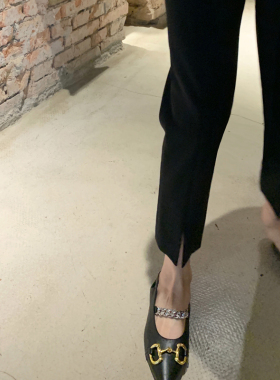 bigyu 小前开叉~梨形腿粗B入 超显瘦 春夏高腰黑色直筒烟管西装裤