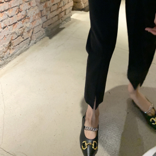 小前开叉 裤 梨形腿粗B入 春夏高腰黑色直筒烟管西装 超显瘦 bigyu