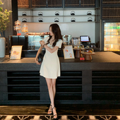 修身 V领短袖 冰丝针织连衣裙女夏季 bigyu 法式 收腰A字显瘦裙子短裙