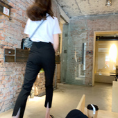 西裤 BIGYU瘦成纸片人 裤 九分开叉烟管裤 显瘦黑色裤 子直筒小脚西装