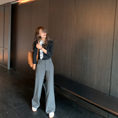 高级感灰色通勤西装 显瘦休闲裤 裤 阔腿裤 女春秋直筒中腰窄版 bigyu