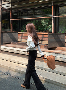 bigyu 气质直筒小微喇西装裤秋冬垂感高级感窄版修身显瘦拖地长裤