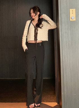 bigyu 暴瘦15斤~极显瘦的黑色长裤女春夏高级垂感低腰西装休闲裤