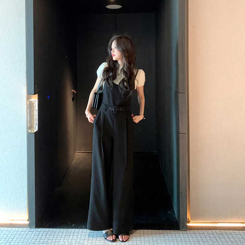 bigyu 女王驾到~黑色高级垂感西装裤女春夏通勤气质显瘦背带裤