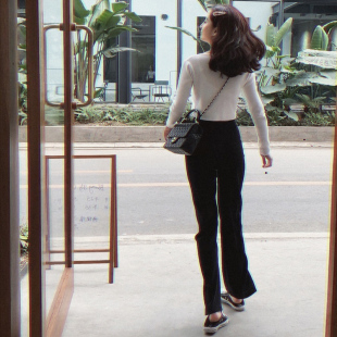 女春夏开叉黑色长裤 炒鸡显瘦显高大长腿休闲裤 B入 BIGYU重磅推荐