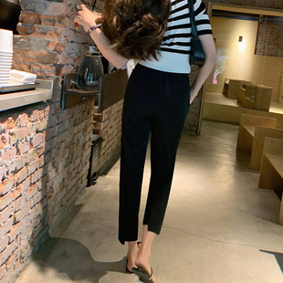 显瘦版 bigyu 裤 黑色裤 子垂感烟管九分裤 薄款 不规则9分西装 型夏季