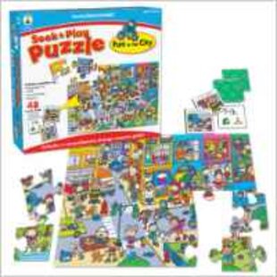 现货 城市的乐趣 英文原版 Seek and paly puzzles: fun in the city 24块拼图 48块趣味卡片 儿童娱乐 Kelly Warfield