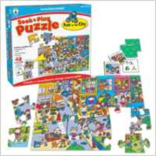 现货 城市的乐趣 英文原版 Seek and paly puzzles: fun in the city 24块拼图 48块趣味卡片 儿童娱乐 Kelly Warfield