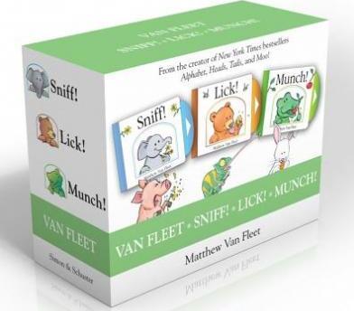 现货 纸板翻翻3本套装 低幼启蒙亲子互动游戏书 Van Fleet Sniff! Lick! Munch!: Sniff!; Lick!; Munch! (Boxed Set)