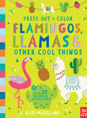 现货 英文原版 找出来涂颜色:火烈鸟，美洲羊驼和其他很酷的东西Press Out and Color: Flamingos, Llamas & Other Cool Things