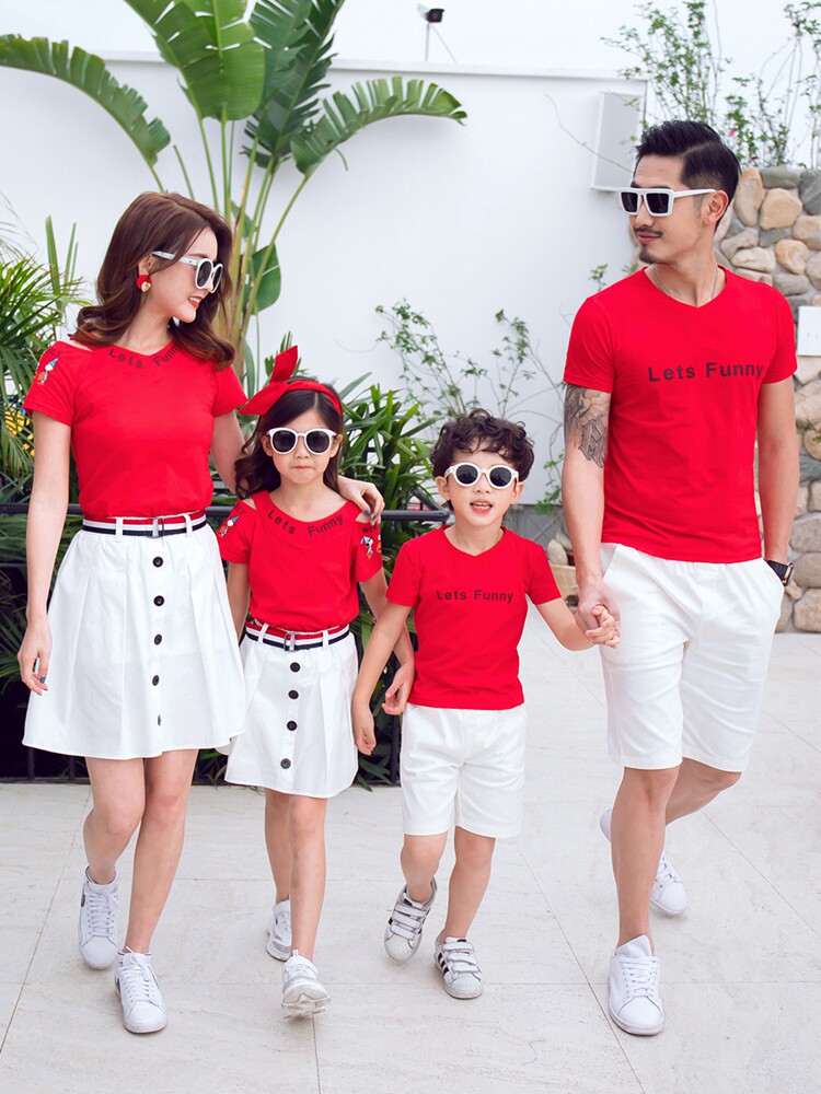 亲子装夏装2019新款潮全家装夏季一家三口母女装短袖t恤裙子套装