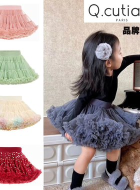 法国Q.cutiansTUTU裙凸凸裙女童公主裙周岁兔兔半裙圣诞新年礼物