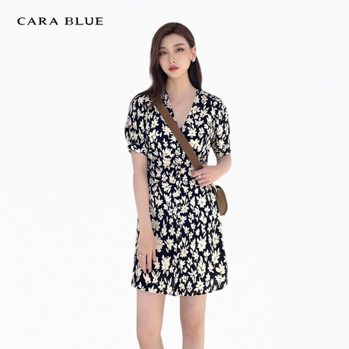 喀啦CARABLUE 气质百搭V领碎花连衣裙KC231PWO0016