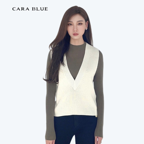 喀啦CARABLUE 简约宽松  V领针织无袖马甲 KC233TKV0005