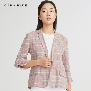 时尚 cara 女上衣 喀啦 格纹通勤显瘦KB201MWJ0045 blue