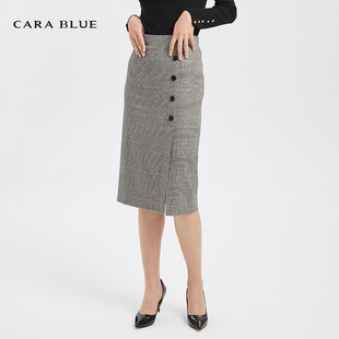 喀啦CARABLUE正品 气质通勤千鸟格半裙KC203MWS0028