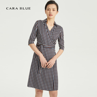 连衣裙 喀啦 正品 女装 几何印花V领KC211MWO0218 cara 时尚 blue