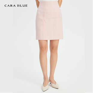 blue 高腰修身 喀啦 时尚 千鸟格短裙KB201MWS0497 半身裙女装 cara