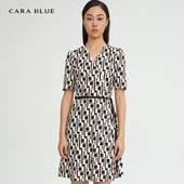 blue 喀啦 连衣裙 cara 时尚 气质优雅围裹系带V领KC221MWO0017