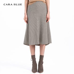 喀啦CARABLUE气质通勤百搭格纹女半裙KB201MWS0098