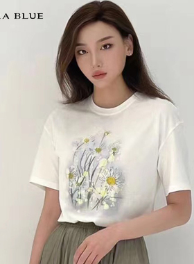 cara blue 喀啦 针织短袖T恤 女装时尚休闲百搭印花KB223MWT0111