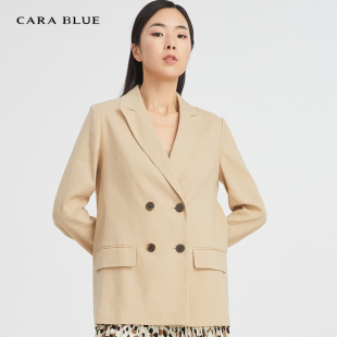 时尚 cara 女上衣 喀啦 双排扣气质简约通勤西服KB201MWJ0244 blue
