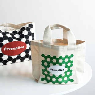 走向日常 绿色黑色格子手提便当包上班族小号帆布包手拎饭盒袋子