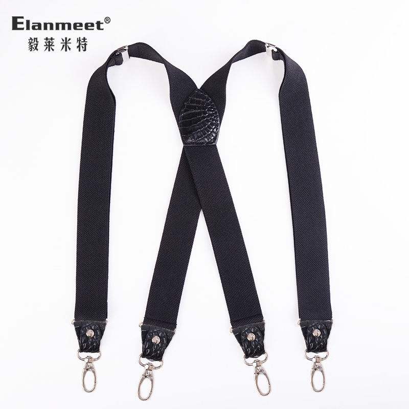 鳄鱼皮男士欧美休闲背带可调节弹性松紧肩带加长防滑吊裤带X型4钩