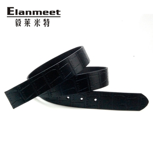 Elanmeet男士 无头牛皮皮带头层皮带黑色鳄鱼肚纹黄牛树膏皮带条