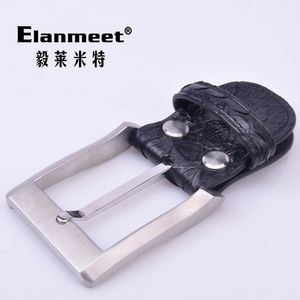 Elanmeet男士扣头不锈钢链接蟒蛇皮光扣黑色3.9CM皮带配件