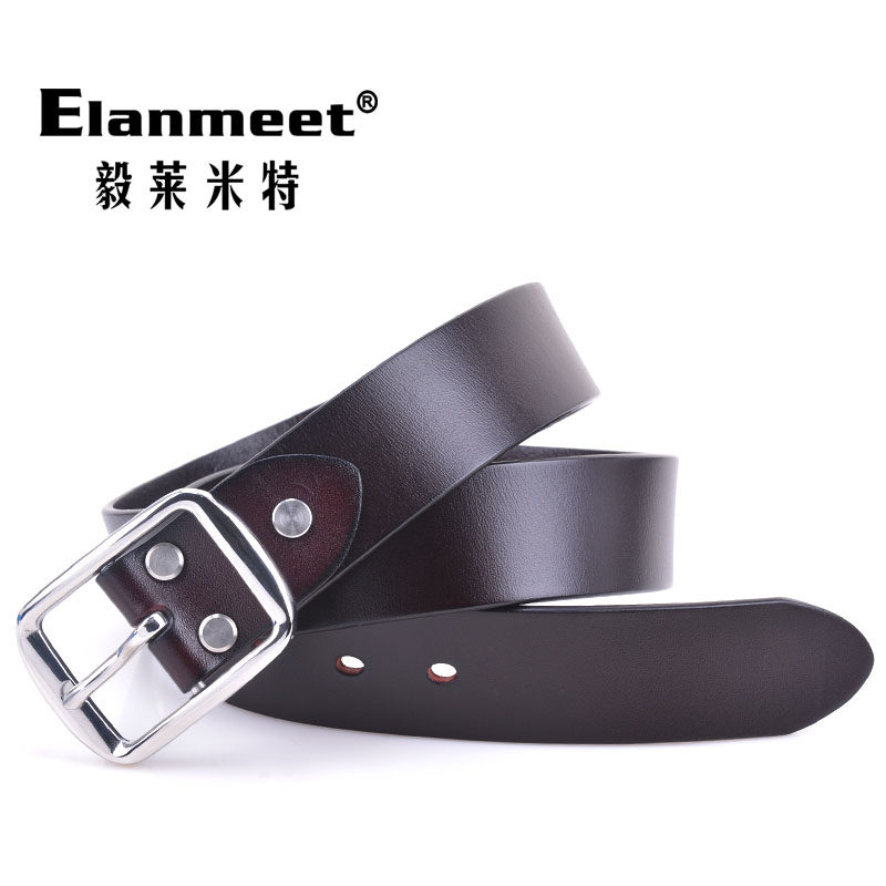Elanmeet304不锈钢皮带日字扣针扣腰带螺丝固定单层牛皮裤带3.8cm