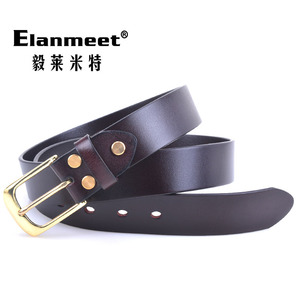 Elanmeet黄铜扣实心皮带单层头层牛皮腰带针扣整套3.5cm