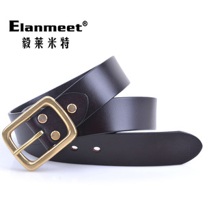 Elanmeet新款皮带实心黄铜腰带针扣日字扣裤带单层牛皮3.8cm