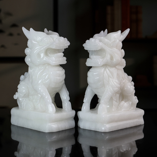 包邮天然阿富汗玉石麒麟摆件一对镇宅家居客厅玉麒麟摆件大号