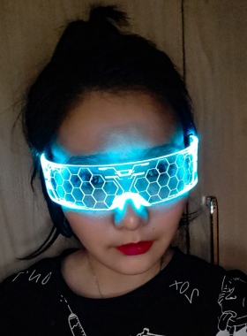 赛博朋克LED发光眼镜未来科技感酒吧蹦迪音乐节网红拍照儿童道具