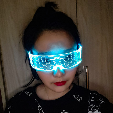 赛博朋克LED发光眼镜未来科技感酒吧蹦迪音乐节网红拍照儿童道具