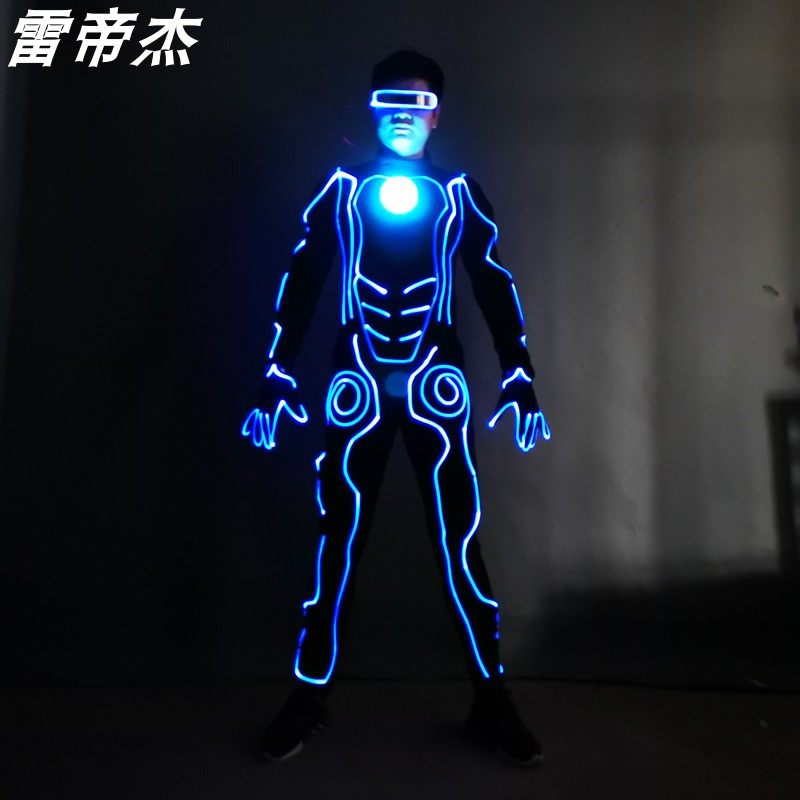 雷帝杰定制蓝光LED钢铁侠光纤表演服装发光服科技感男女舞台酒吧