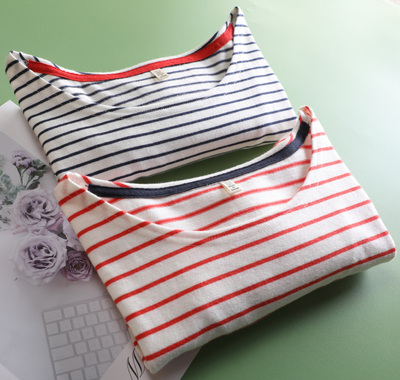 短袖英伦风细条纹纯棉女柔软亲肤