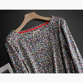 打底衫 380克加厚纯棉英国田园风碎花朵一字领长袖 T恤女大码 上衣春