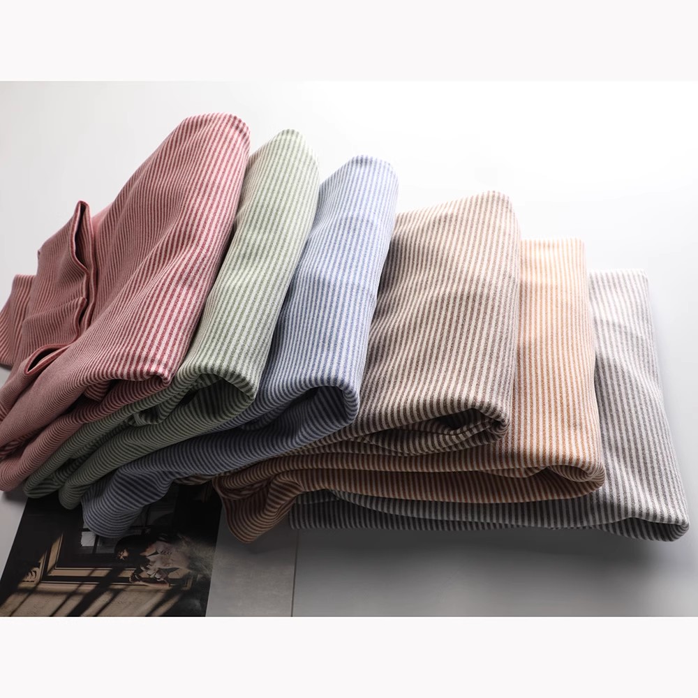 彩色细条纹双面绒加厚保暖打底衫