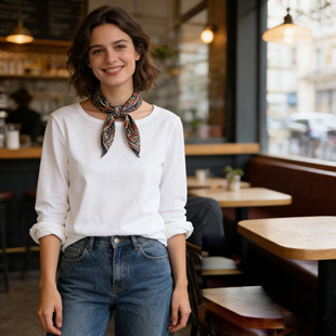 上衣打底衫 基础款 正肩春季 T恤女大码 高级 纯棉260克白粉色船领长袖