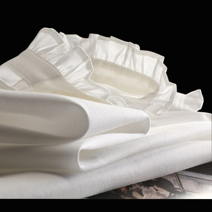 纯棉高支高密挺括白色木耳领花边衬衫女士长袖立领白衬衣春秋宫廷