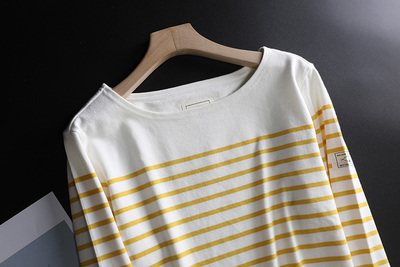 长袖青春厚实条纹针织纯棉女柔软